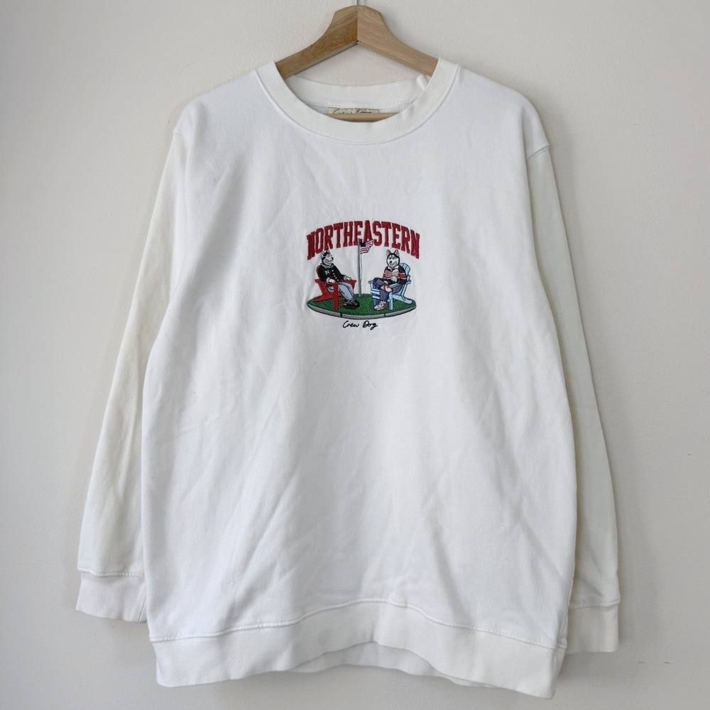 Crew Dog Clothing Northeastern Lawn Embroidered Animal Art Beige Sweatshirt - M